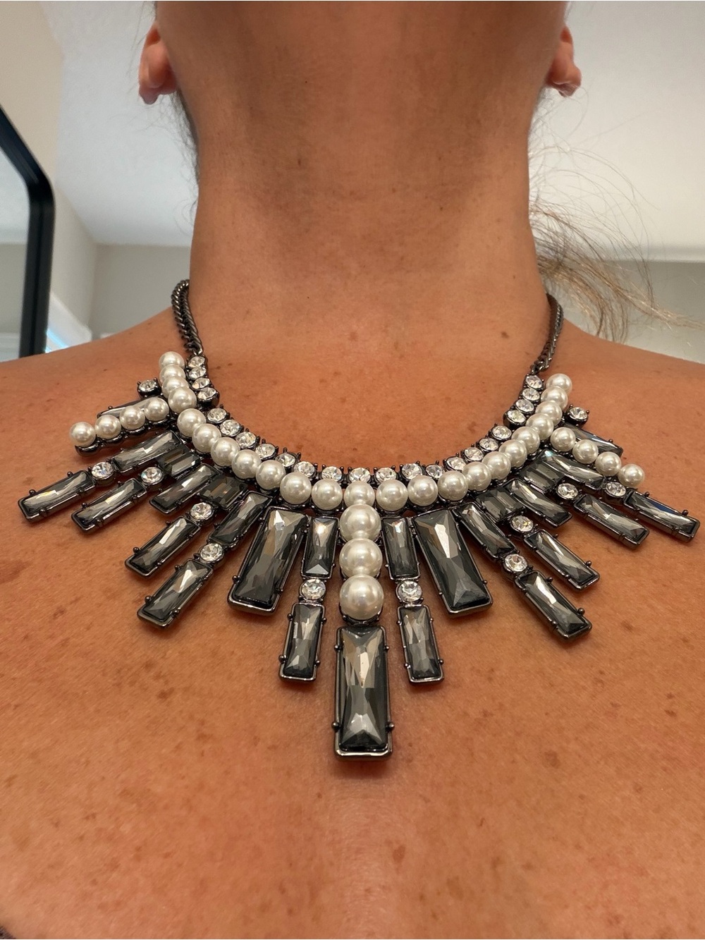 Park Lane Manhattan Silver-Tone Statement Necklace with Pearls and Smoky Crystal